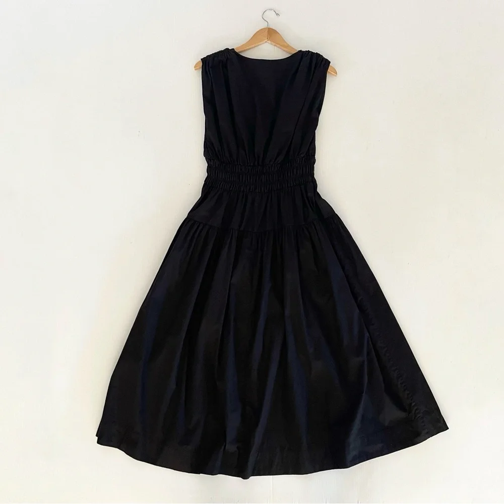 H&M Black Smocked Waist V Neck Sleeveless Midi Dress - Picture 9 of 11